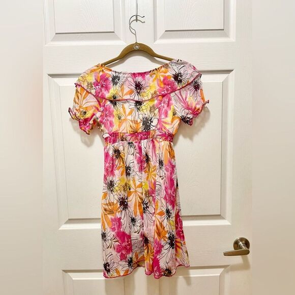 Vintage Girls Short Sleeve Dress Size 14/16 Made in USA Spring Pink Floral - Picture 5 of 11